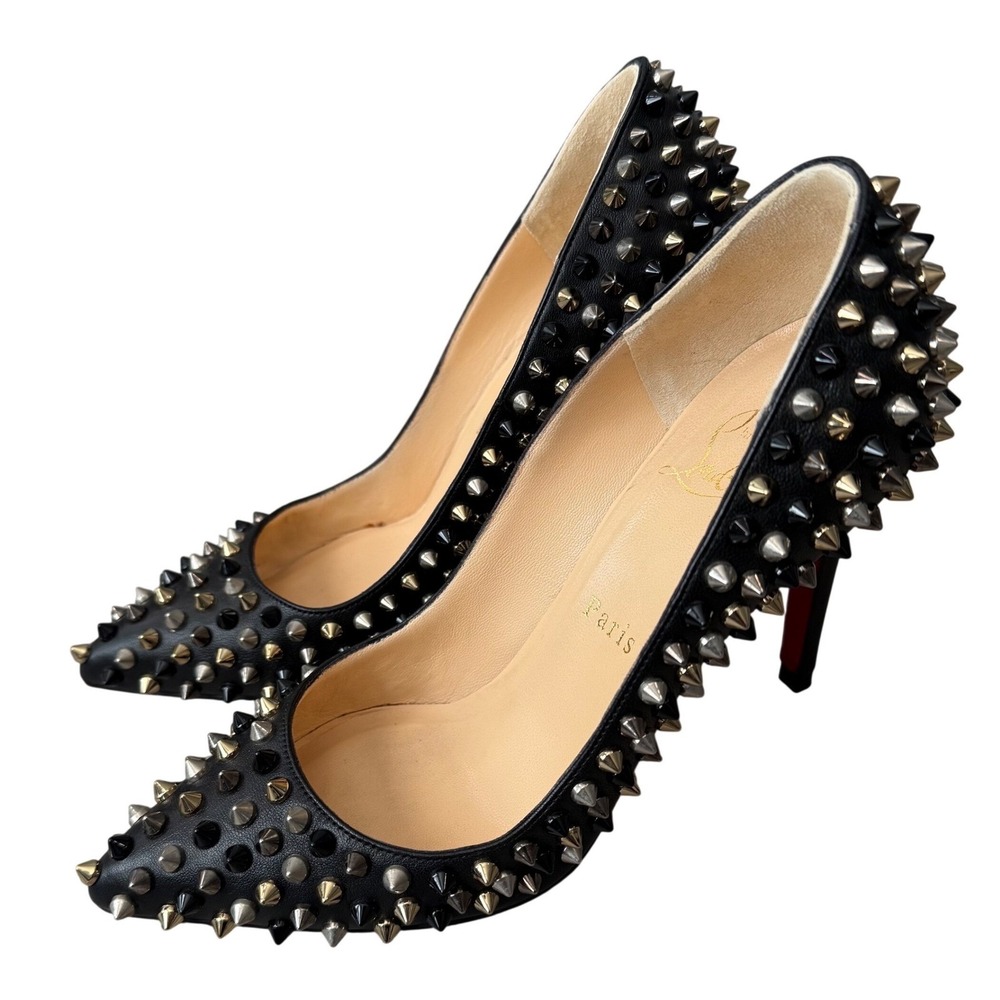 Christian Louboutin Pigalle Spikes 100mm Black Nappa Leather Pumps Size 37